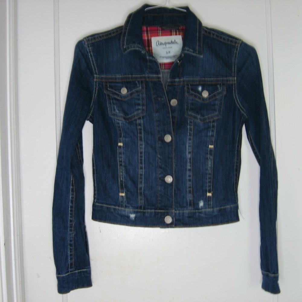 AEROPOSTALE - PETITE SIZE SMALL - 4 FRONT BUTTONS - PLAID ACCENTS - CROP TOP